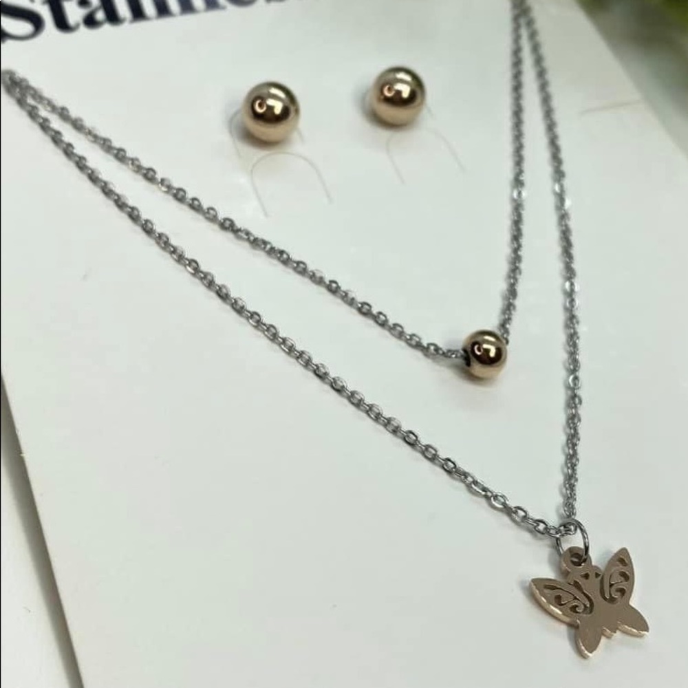 Double Stainless Steel silver and goldrose necklace